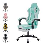 SUKIDA Gamers Choice Gaming Chair - Gaming Chairs for Adults 300lbs, Ergonomic Gamer Gamingchair with Footrest Cool Pc Computer Comfy Leather Swivel Recliner Adjustable Massage Lumbar, Green Blue