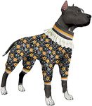 LovinPet Dog Onesies for Medium Dogs, Post Operative Protection, 4 Leg High Collar Dog Onesies, Lightweight Elastic Dotty Flora Geo Floral Licorice Prints Large Dog Pjs as Base Shirt for Dog Dresses