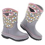 MCIKCC Kids Neoprene Rubber boots，Classic Print All Weather with Handle Rain Boots Outdoor for Toddlers Boys Girls, 8 Toddler Light Grey