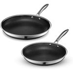 HexClad 2-Piece Hybrid Nonstick Frying Pan Duo, 10-Inch & 12-Inch, Stay-Cool Handle, Dishwasher and Oven-Safe, Induction Ready, Compatible with All Cooktops