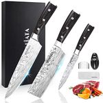 MOSFiATA Chef Knife Set, 3 PCS Professional Sharp 8" Chefs Knife & 7" Nakiri Knife & 5" Utility Knife, German High Carbon Stainless Steel Kitchen Knife Set with Finger Guard, Knife Sharpener Gift Box