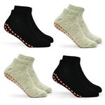 SkiBeaut Kids Trampoline Socks Anti-Skid Non Slip Sticky Grips Socks 4 Pairs for Pilates, Ballet, Barefoot Workout For 6-9 Years Infants Baby Children…, #3black*2+grey*2(4 Pairs), 6-9 Years