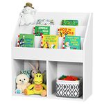 GYMAX Toys Storage Shelf, Wooden Kids Bookshelf with 3 Tiers Shelves and 2 Compartments, White Children Bookcase for Playroom Bedroom