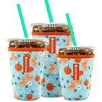 Reusable Iced Coffee Insulator Sleeve for Cold Beverages and Neoprene Cold Coffee Cup Sleeves Cooler Cover 16-32OZ for Starbucks Coffee, McDonalds, Dunkin Donuts, More (Fresh orange print)