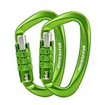 BRAVESHINE Heavy Duty Carabiner - 2 Pack D Ring Snap Keychain Locking Caribeaner Clips - 12KN Aluminum Screw Buckle Carabiner Hook for Men Women Workout, Hammocks, Dog Leash - Green