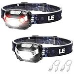 LE Head Torch Rechargeable, [2 Pack] Super Bright LED Headlamp Waterproof with 5 Lighting Modes, 30 Hours Runtime, Red Warning Lights, Lightweight Headlight for Running