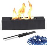 Poofzy Tabletop Fire Pit, Portable Table Top Firepit, Concrete Indoor Fire Pit Tabletop, Ethanol Tabletop Fireplace w/Decorative Stones for Birthday Housewarming -14.9x3.3x3.3 in (Black)