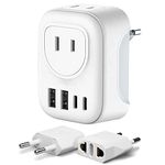 European Plug Travel Adapter, Canada USA to Europe Plug Adapter Flat Wall Plug Adapter to Most of Europe with 2 Gifts (1 +2 Pack -White)