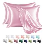 MR&HM Satin Pillowcase for Hair and Skin, Silk Satin Pillowcase 2 Pack, Standard Size Pillow Cases Set of 2, Silky Pillow Cover with Envelope Closure (20x26, Pink)