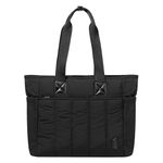 VASCHY Puffer Tote Bag for Women, Lightweight Utility Work Quilted Puffy Laptop Tote Purse with Compartments Zipper Handbag for Teachers/Travel/Shopper,Black