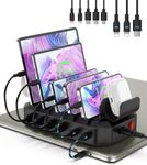 95W Charging Station for Multiple Devices, 6-Port USB Charging Dock with 2 PD Ports, Multi Charging Station Compatible with MacBook，Cellphones, iPad, Kindle, Tablets (Includes 8 Cables & 2 Stands)