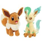 Pokemon 8" Eevee & Leafeon Plush Stuffed Animal Toys, 2-Pack - Eevee Evolution Set - Officially Licensed - Gift for Kids, Boys, Girls & Pokemon Fans - 2+