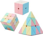 Magic Cube Set, Educational Speed Cubes 3 Pack of 2x2x2 3x3x3 Pyramid Smooth Puzzle Cube (Macaron)