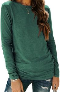 AUTOMET Women‘s Basic Long Sleeve Crewneck Shirts, Plus Size Winter & Spring Top, Casual Fall Tee for Teacher & Everyday Outfits 01Darkgreen XXL