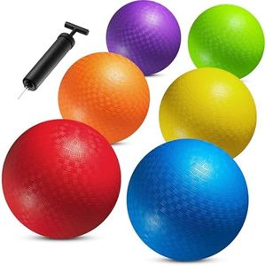 10 Inch Kickball Playground Balls for Adults & Kids (Pack of 6) Inflatable Rubber Indoor Outdoor Bouncy Balls Dodgeballs, Kickballs, Four Square Balls and Handballs for School, Gym, with Ball Pump