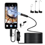 Endoscope Camera with Light,1920P Hd Borescope with 8 Adjustable Led Lights,Borescope Camera with 16.4Ft Semi-Rigid Snake Cable, 8mm IP67 Industrial Waterproof Inspection Camera for iPhone & Android