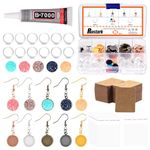 Rustark 292Pcs Stainless Steel Earring Wire Hooks Kit Includes Blanks Earring Wire Hooks 12mm Faux Druzy Cabochons Glass Cabochons Earring Cards and Clear Bag for DIY Jewelry Making Earrings Findings