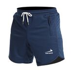 Men's Sports Shorts Running Gym Training Shorts with Zipper Pockets Navy Blue/with Towel Loop L