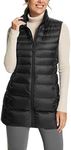 BALEAF Women's Long Down Vest Lightweight Packable Warm Puffer Sleeveless Jacket, Black, XX-Large