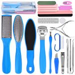 Foot File Pedicure Set, 30 in 1 Foot Files Foot Care Scrubber Kit Hard Skin Remover Feet Scrub for Women Men Salon or Home(Blue)