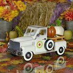 Zaer Ltd. Metal Autumn Harvest Truck with Removable Pumpkins (Cream White)