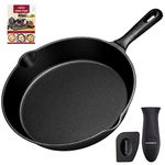 OVERMONT Pre-Seasoned Cast Iron Skillet –(9.6Inch-24.5cm) (7.7Inch-19.5cm) (6Inch-15.24cm) Frying Pans Oven Pot Safe Cookware for Stove, Barbecue, Campfire Cooking Outdoor Use