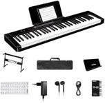 TERENCE TS02 61 Keys Piano Keyboard,Electronic Digital Piano with Semi-weighted Keys,LCD Display,Piano Stand,Power Supply,Music Sheet Stand and Earphone,Nice Gift for Beginners,Dark-Black