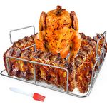 RUSFOL Beercan Chicken Roaster and Rib Rack with a Silicone Oil Brush, Square Stainless Steel BBQ Stand for Smoker,Oven and Grill, Cook Up to 4 Ribs and a Whole Chicken at a time