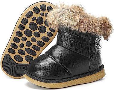 Girls Boys Snow Boots Baby Winter Warm Fur Lined Boots Ankle Booties Kids Flat Waterproof Shoes Size (Toddler/Little Kid), Black N, 8 UK Child