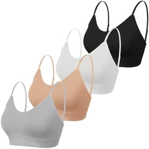 KCDDUMK 4 Pieces Cami Bras - Women's V-Neck Padded Seamless Straps Bralette Everyday Basic Sleeping Bra
