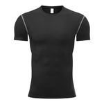 Sillictor Compression Tops for Men Short Sleeve Running Top Mens Football Training Tops Sports Gym T Shirts Men Base Layer Top for Golf Hiking Quick Dry High Wicking Muscle Support 3321 Black M