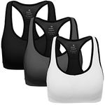 MIRITY Women Racerback Sports Bras - High Impact Workout Gym Activewear Bra, Black Grey White, M