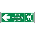V Safety Fire Assembly Point Arrow Left Sign - Landscape - 450mm x 150mm - 2mm Rigid Plastic