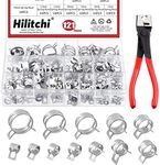 Hilitchi 121Pcs 12 Sizes Spring Band Hose Clamp Kit, 7MM-22MM Low Pressure Air Clip Clamp with Hose Clip Pliers, Fuel Line Hose Clips Silicone Vacuum Hose Clamp Fastener