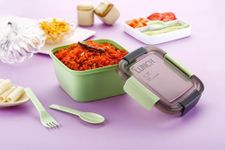 Clazkit Salad Lunch Box Container with Cutlery and Sauce Container with 5 Compartment Bento Style Tray Leak Proof Lunch Box for Food Snack Salad Home Office 1400ml-Pista, Plastic