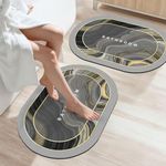 SITTELLA® 2 Pieces (3.5mm) Anti-Skid Water Soaking Marble Print Door Mat, Water Absorbent Mat (40X60Cm) Grey, Oval
