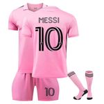 New Soccer Jersey Kids #10 Boys Girls Trendy Football Kit for Soccer Enthusiasts with Shorts and Socks for Boys and Girls Pink 22Size