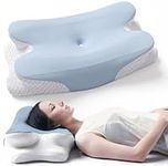 RUMMY Cervical Memory Foam Ergonomic Pillow, Removable Washable Pillowcase, For Side and Stomach Sleepers(Blue)