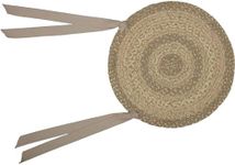 VHC Brands Cobblestone Farmhouse Decor Dining Room Jute Chair Pad with Ties- 15 Inch Round Seat Cushion, Single Pack, Taupe
