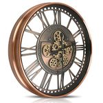DORBOKER Real Moving Gears Wall Clock Large Modern Metal Clocks for Living Room Decor, Industrial Steampunk Unique Vintage Rustic Decorative Clock for Home Farmhouse Office, 53.5cm,Red Copper Roman