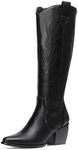 DREAM PAIRS Womens Cowboy Boots Comfortable Pull On Zipper Chunky Heel Pointed Toe Embroidered Western Cowgirl Knee High Boots Girls Ladies Retro Tall Boot,Size 6.5,Black/pu,SDKB224W