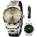 OUPINKE Watches for Men Analog Quartz Stainless Steel Silver Wrist Watch Luxury Dress Waterproof Date Men's Watches, White strap gray face, dress