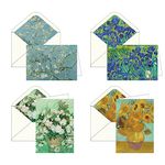 Raincaper Fine Art Keepsake 4x6 Blank Stationery van Gogh Greeting Note Cards With Decorative Envelopes, Gift Boxed Set of 16 | 300 GSM Cardstock (van Gogh Flowers)