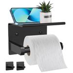 JMZOXLB Self-Adhesive Toilet Paper Holder with Shelf Matte Black Toilet Paper Holder Wall Mounted Paper Roll Holder SUS304 Stainless Steel Toilet Tissue Roll Holder -Free 2 Towel Hooks