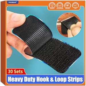 PHIXBEAR 30 Sets Industrial Heavy Duty Hook and Loop Strips with Adhesive, Strong Back Adhesive Double Sided Hook Loop Tape, Black Sticky Fasten for Rough Surfaces,Indoor or Outdoor Use,1.3x3.2 Inch