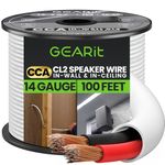 GearIT 14/2 Speaker Wire (100 Feet) 14 Gauge (Copper Clad Aluminum) - Fire Safety in Wall Rated Audio Speaker Wire Cable / CL2 Rated / 2 Conductors - CCA, 100ft