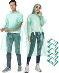 Opret Disposable Rain Ponchos 5 Pack, Emergency Raincoats Waterproof Ponchos Transparent Green Lightweight Rain Coats with Drawstring Hood and Elastic Cufffor Adults