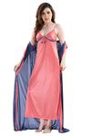 AV2 Women Satin Long Nighty with Lace & Robe Navy Free1307