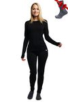 Merino.tech Merino Wool Base Layer Womens Set - Merino Thermal Underwear Womens Top and Bottom Lightweight, Midweight, Heavyweight (Medium, 320 Black)