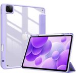 ProCase Smart Case for iPad Pro 12.9 Case 6th/5th/4th/3rd Generation 2022/2021/2020/2018, Transparent Back Shell Cover with Built-in Pencil Holder, Auto Sleep/Wake for iPad Pro 12.9 Inch -Purple